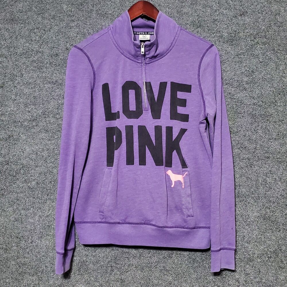 Pink Victorias Secret Sweater Womens Medium Purple Y2K Dog Sportswear 1/4 Zip